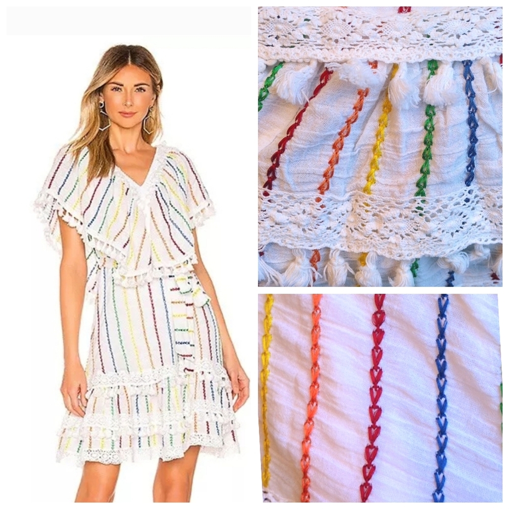 Place Nationale Tende Wing Sleeve Mini Dress in White Candy Stripe 1/S N…